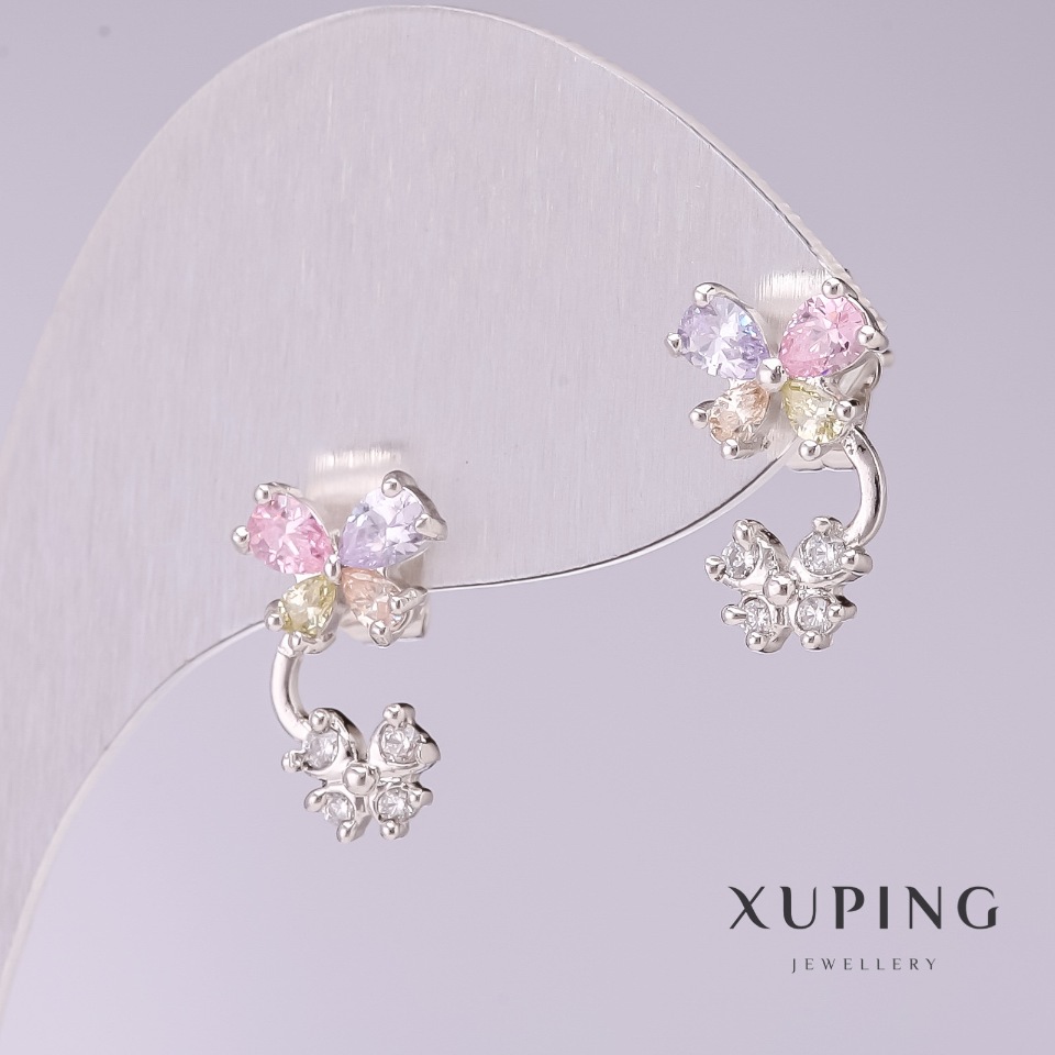 Cercei Xuping Fluturi cu pietre colorate, 15×9 mm rodiu