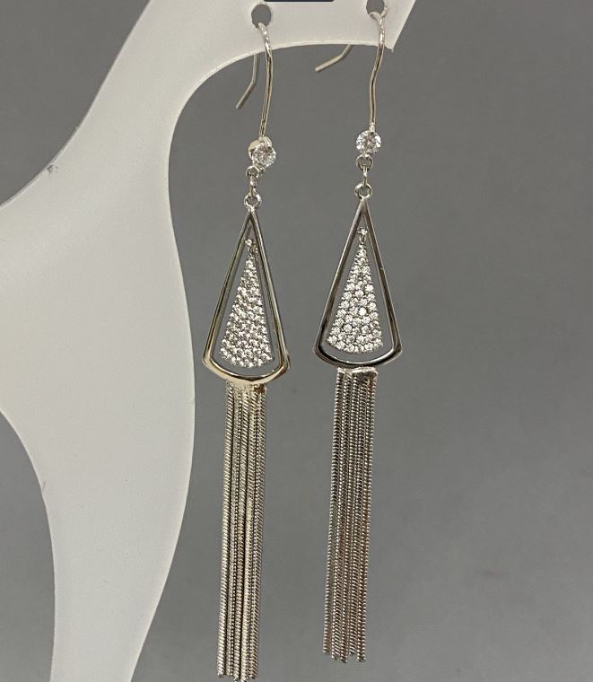 Cercei cu ciucuri 73x11mm metal argintiu