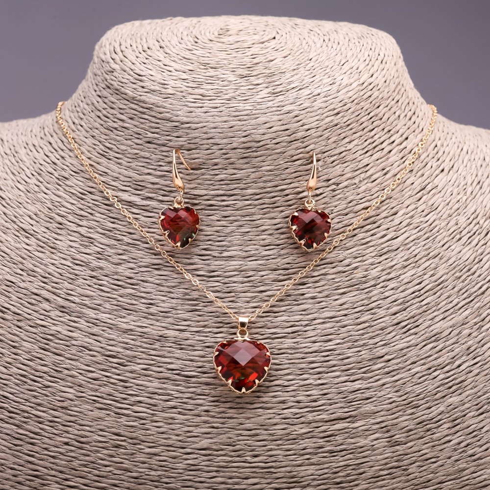 Set «Inimă» multicolor roșu-verde pandantiv 19×16mm și cercei 27×13mm, lungime 50 cm