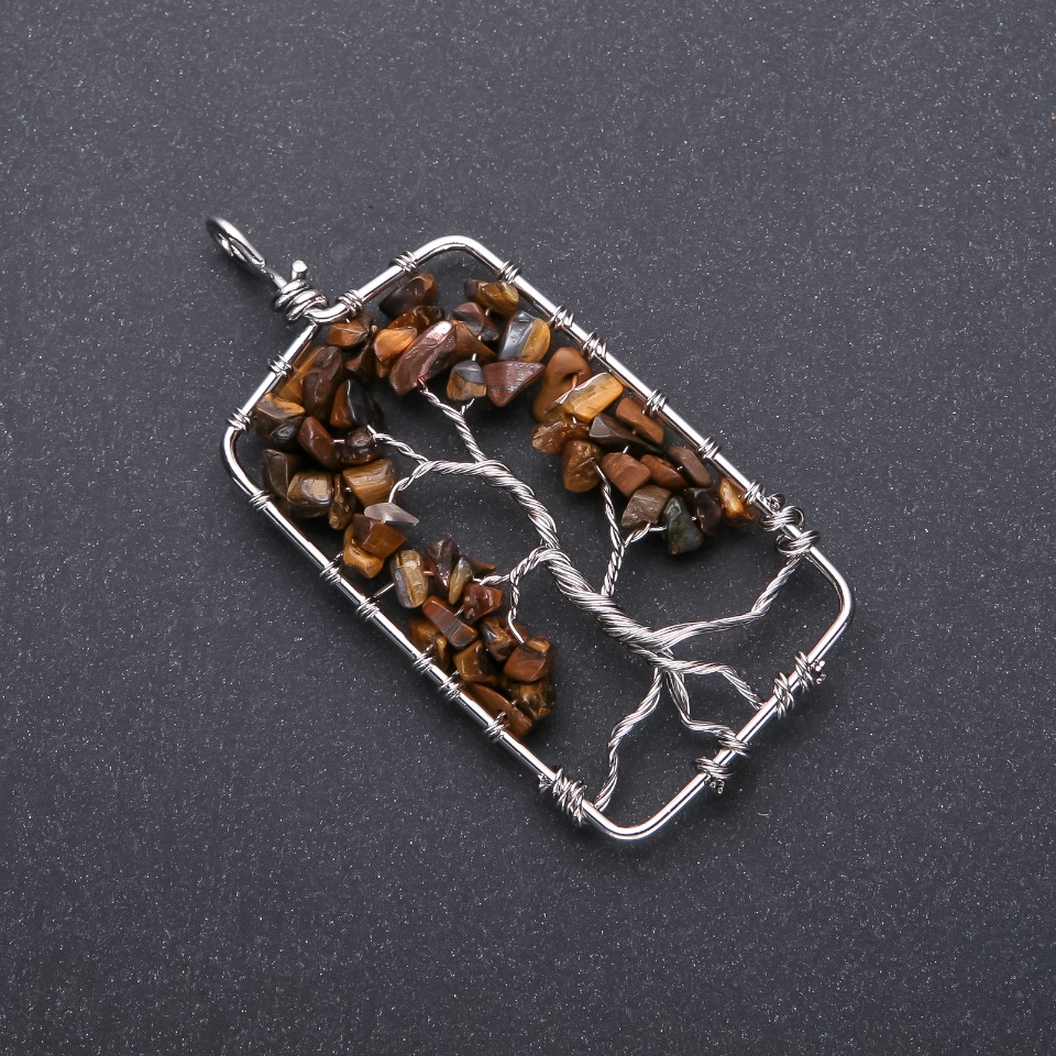 Pandantiv „Copacul fericirii” din ochi de tigru, diametrul 36x73 mm