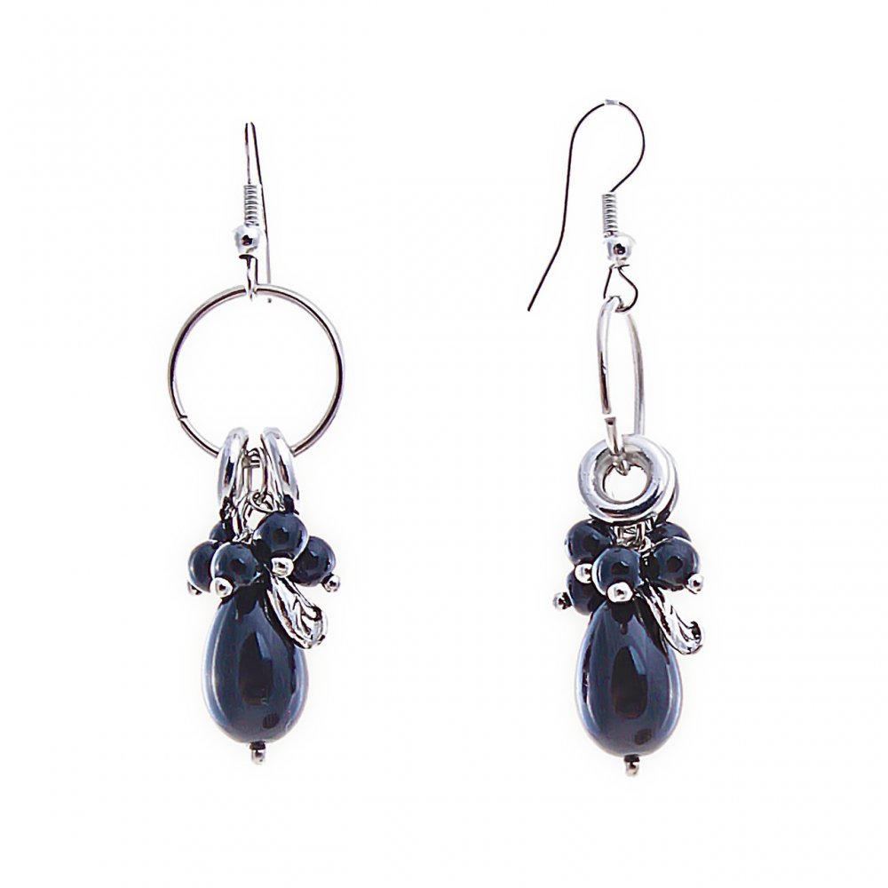 Cercei-pendule pe inel din mărgele rotunde și ovale de agat, 50 mm