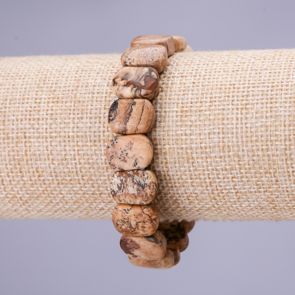 Brățară cu zale din jasper peisaj, 10x14 mm, pe elastic