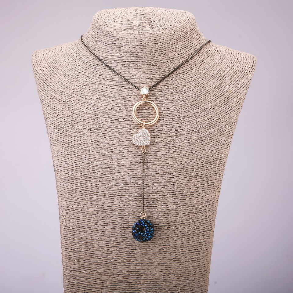 Pandantiv cu strasuri pe lanț lung din metal „aur negru”, diametrul 113×23 mm, lungimea 70 cm