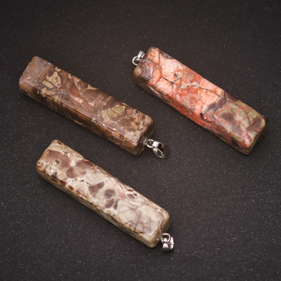 Pandantiv din jasper Picasso, piatră naturală, 13x54 mm