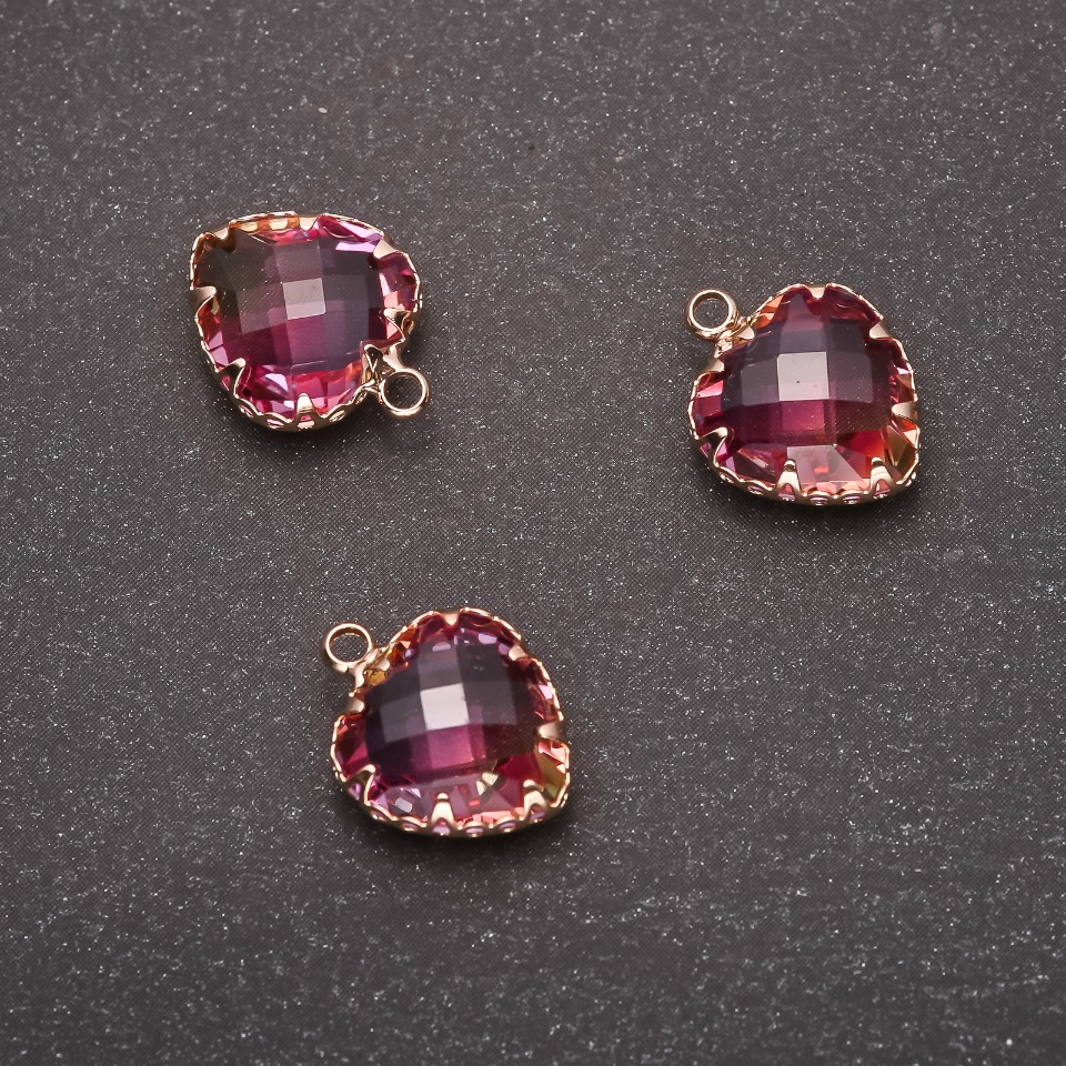 Pandantiv Inimă, culoare roșu-zmeură-galbenă, montură aurie 12x15mm