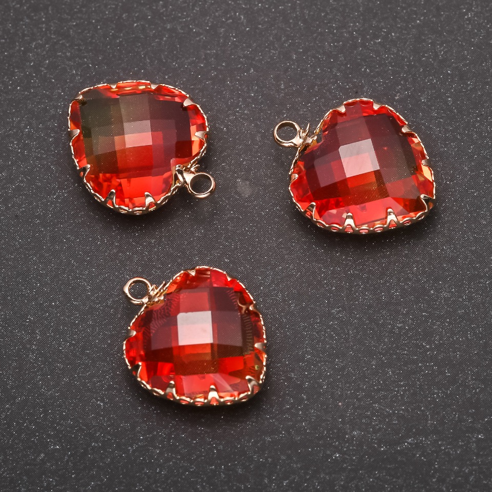 Pandantiv Inimă portocaliu-galben, ramă aurie 16×20 mm