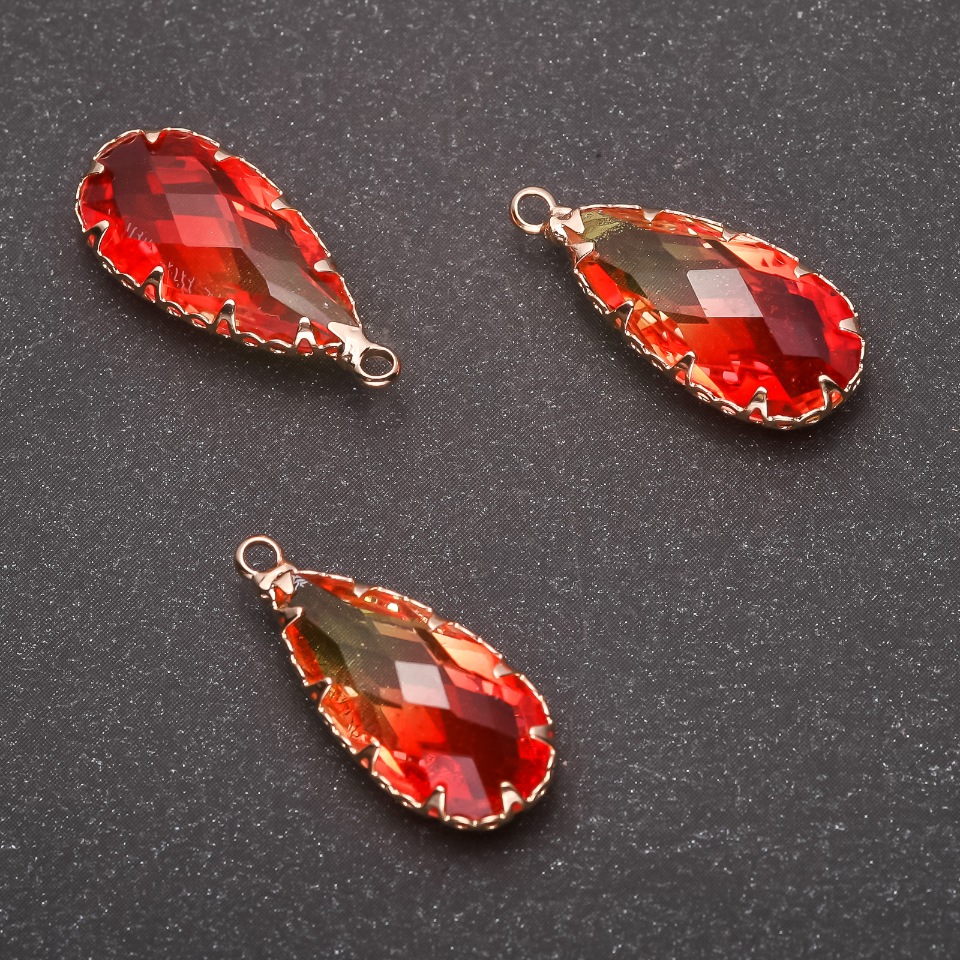 Pandantiv «Picătură» culoare galben-portocaliu, montură aurie 10×24mm