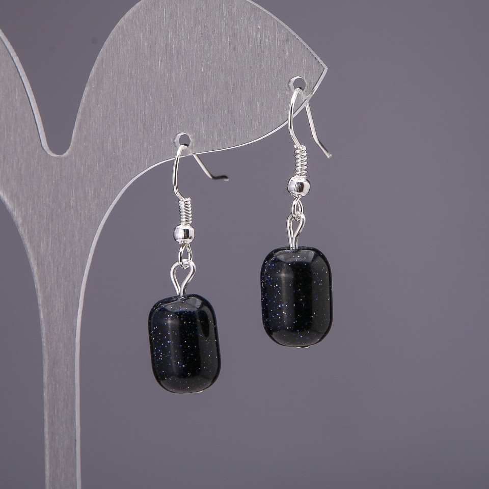 Cercei din aventurin «Nisip Albastru Noaptea Cairo», în formă de baril, diametru 10×15 mm