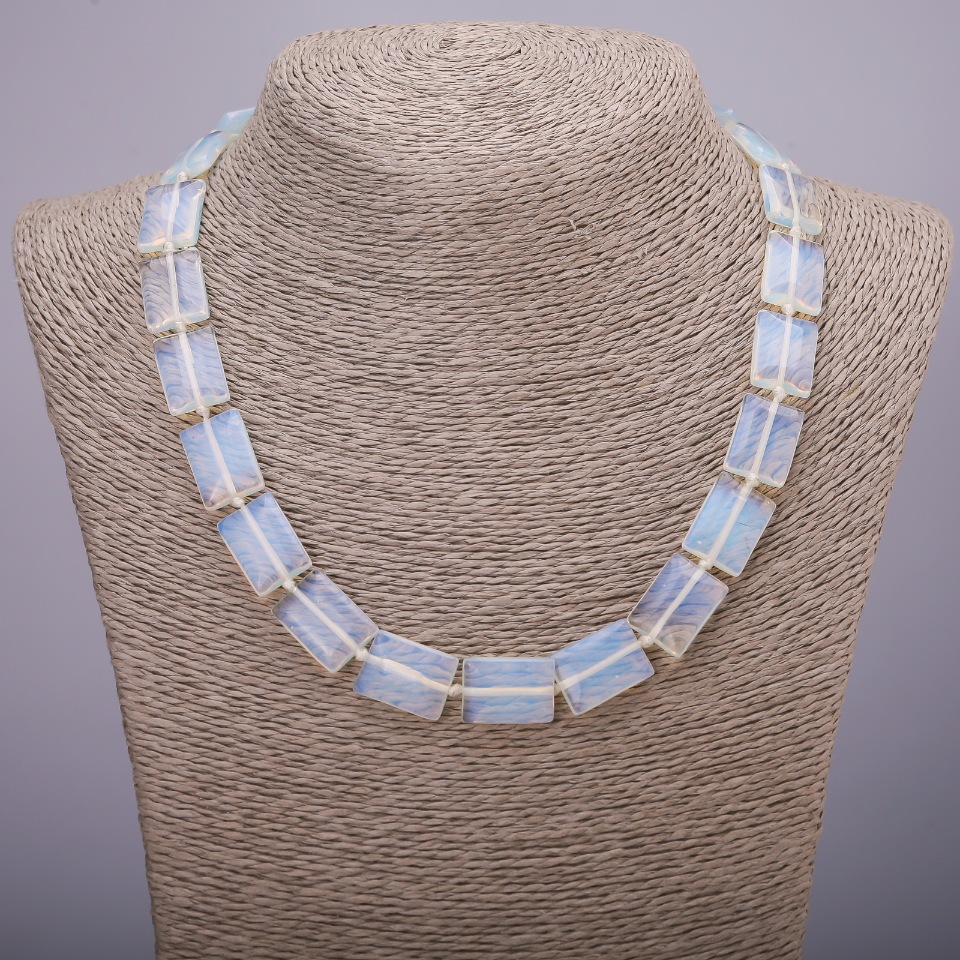 Colier din piatră lunară dreptunghiular, 45 cm