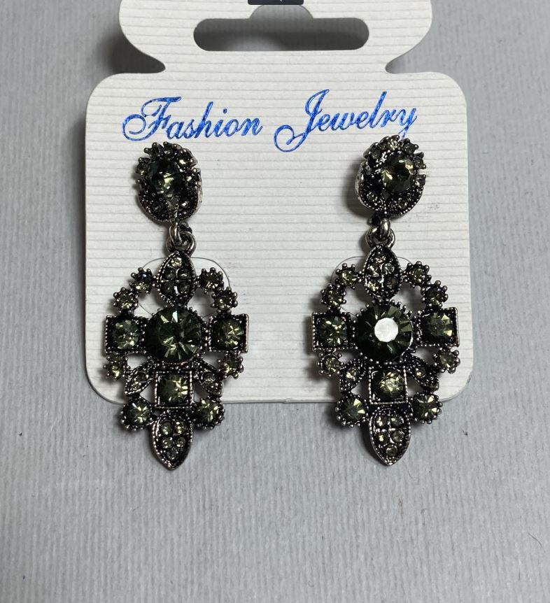 Cercei stud cu pandantiv, cristale întunecate și luminoase, metal argintiu, 40 mm