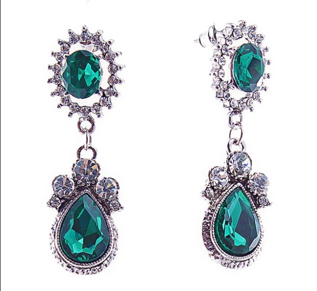 Cercei cu știft din cristale verzi 16×50 mm