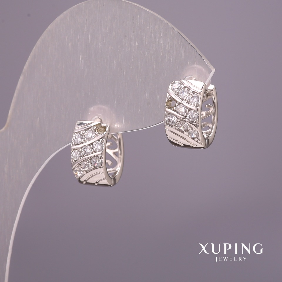 Cercei Xuping rodiu cu pietre albe 6x12 mm