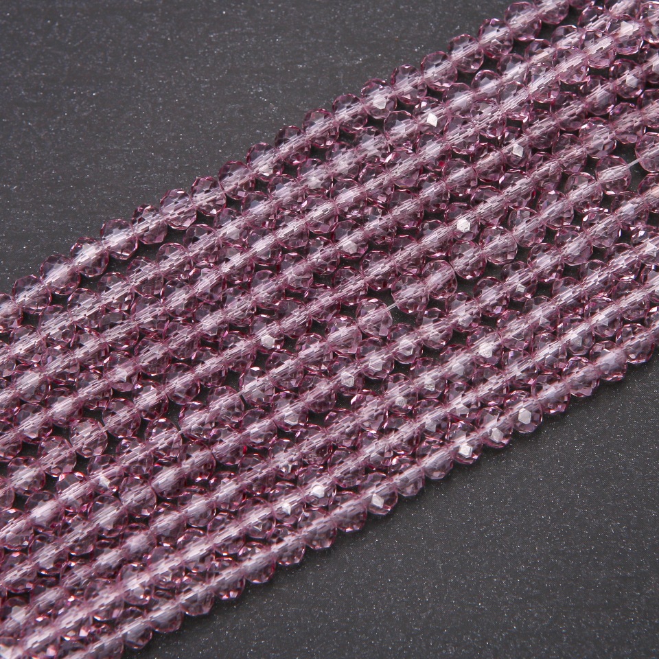 Mărgele din cristal ceh transparent, nuanță glicină, cu luciu benzină, formă rondel, diametrul 6×4,5 mm, șnur de 38 cm