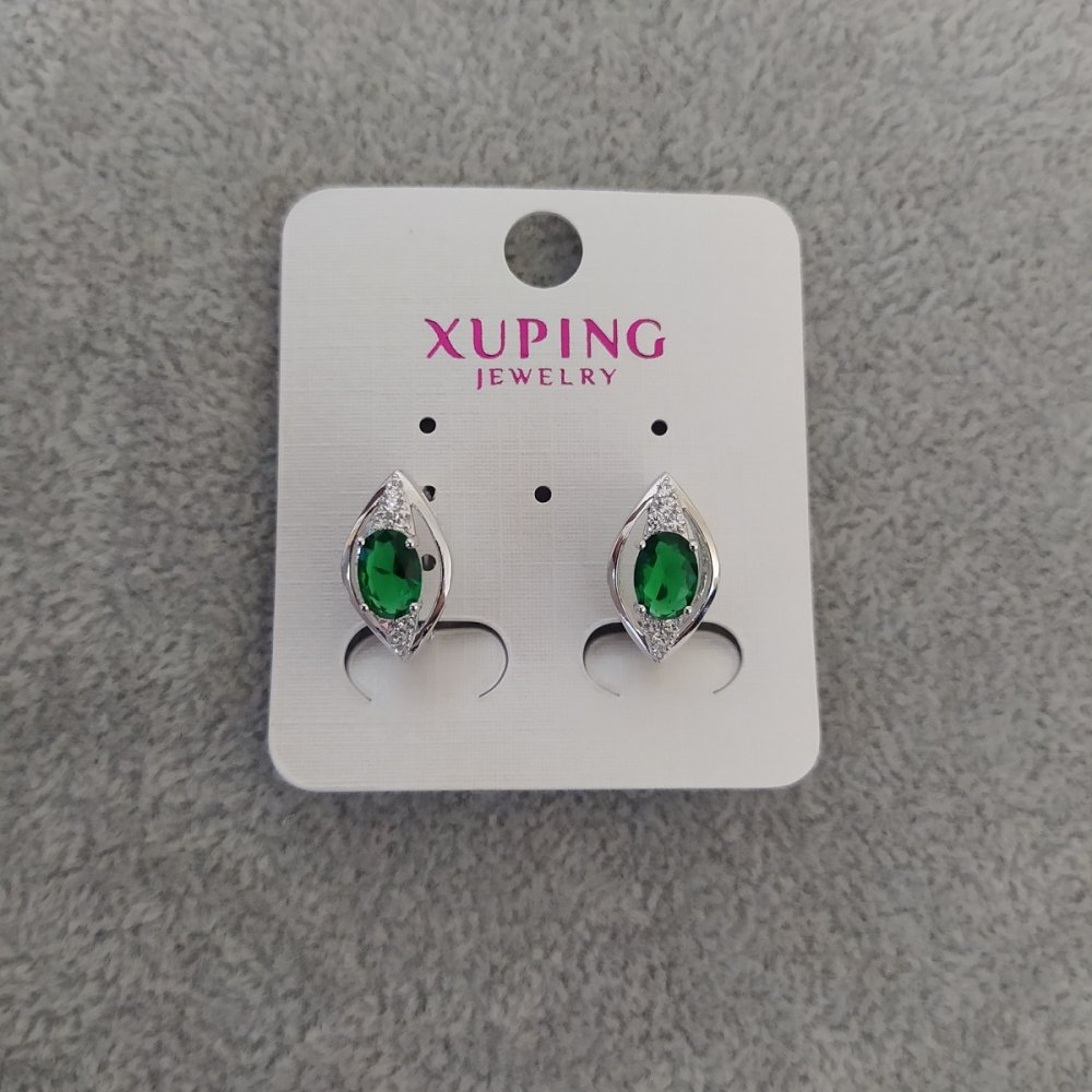Cercei Xuping cu pietre verzi 9x16 mm rodiu