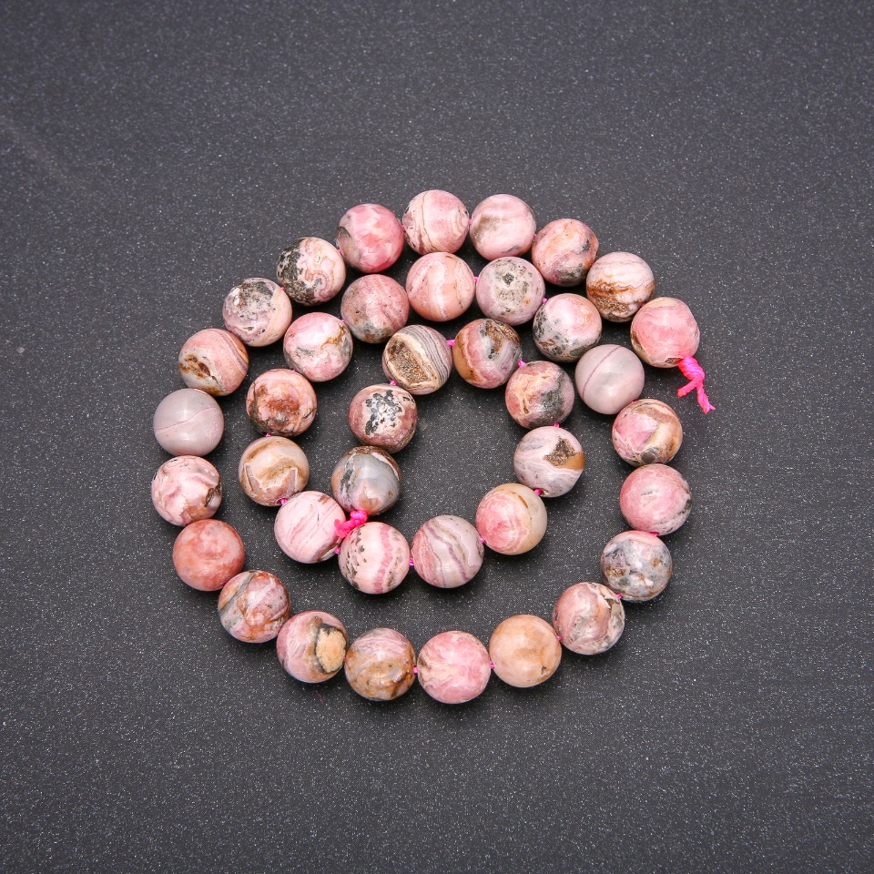 Mărgele din piatră naturală rodohrozit, bile netede, diametrul 11 mm (±), lungimea 38 cm