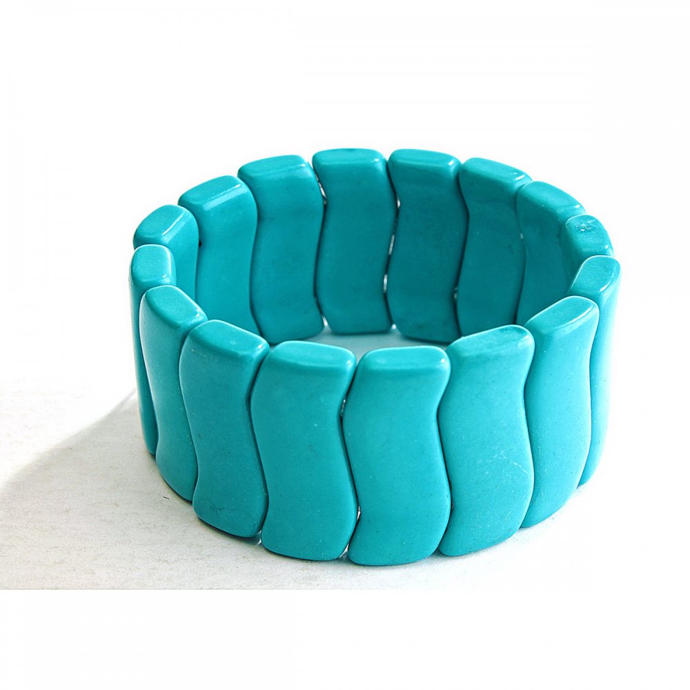 Brățară elastică din turcoaz albastru «Val», val mare, 14×32 mm