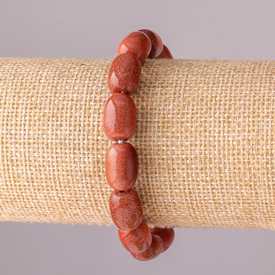 Brățară din aventurin natural „Nisip auriu” – mărgele de tip baril pe elastic, 10×14 mm, circumferință 18 cm