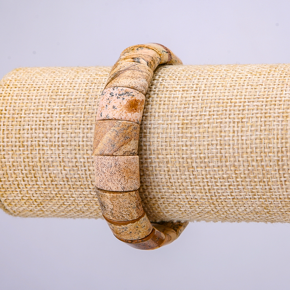 Brățară pe elastic cu zale din jasper peisaj, diametrul 15x12 mm, circumferința 18 cm