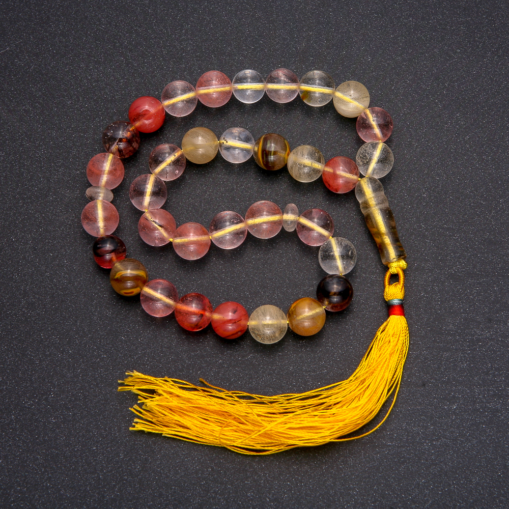 Mătănii din piatră naturală de calcedon, 33 mărgele, bilă netedă, diametru 10 mm ±, inserție din calcedon