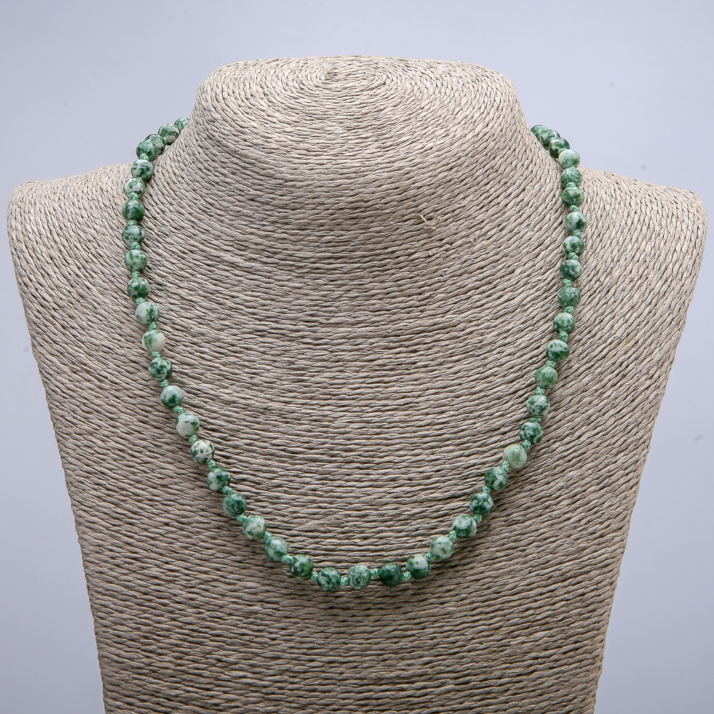 Colier din agat mușchi natural, bile netede, diametrul de 6 mm (±), lungime 53–55 cm