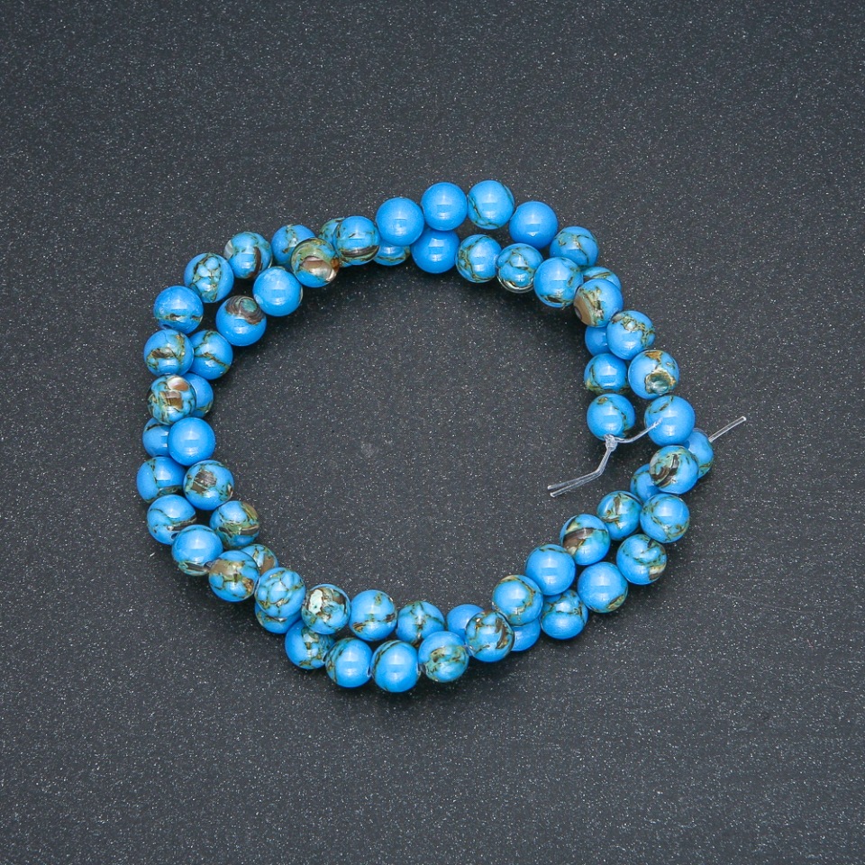 Намистини Імператорська Яшма Блакитна (прес) гладка кулька, діаметр 6мм + -, довжина 40см +