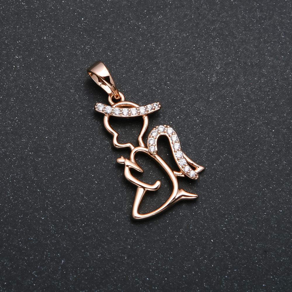 Pandantiv Xuping placare cu aur 18K, Înger cu cristale albe, diametrul 27×14 mm +