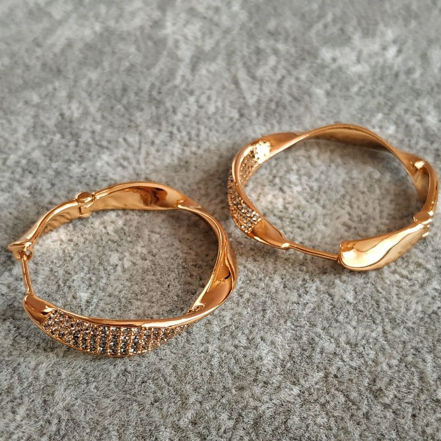 Cercei-inel Xuping cu placare aur 18K și cristale albe