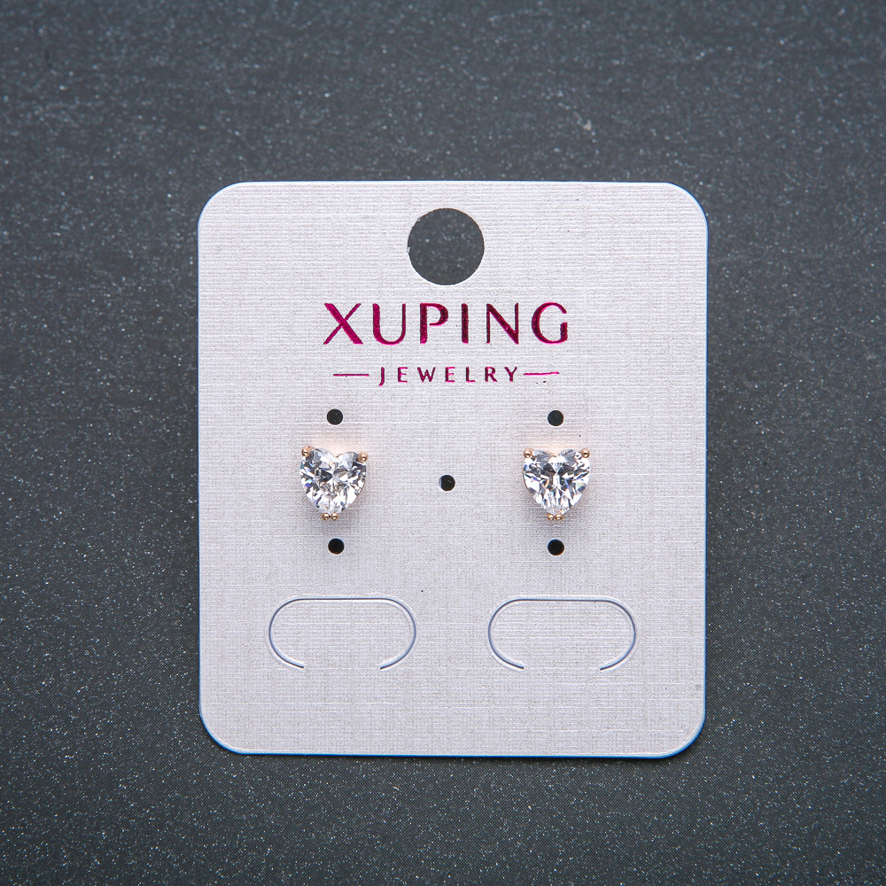Cercei cu știft în formă de inimă Xuping, placare cu aur 18K, cristal alb, diametrul 6 mm +