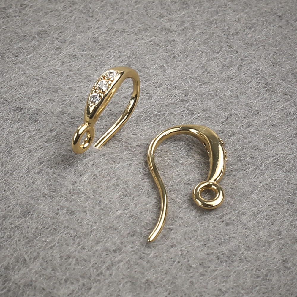 Știfturi pentru cercei cu cristale albe, metal auriu, 14×2,5 mm, pereche