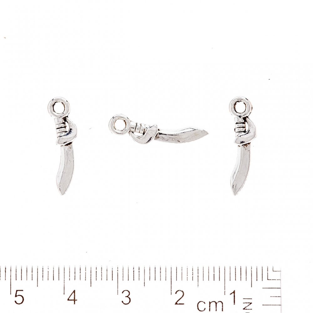 Furnitură pandantiv Sabie, culoare metalică argintiu, 19×4 mm, ambalaj 20 g, +/- 53 bucăți