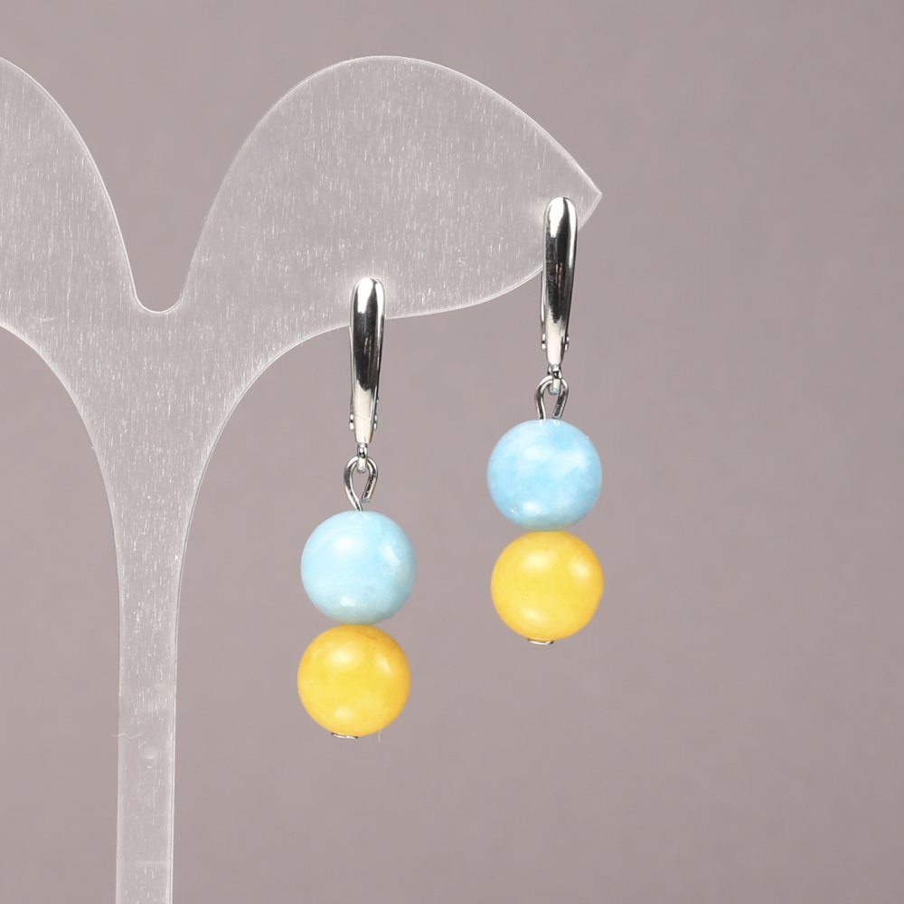 Cercei din piatră naturală acvamarin și citrin, diametrul de aproximativ 10 mm, lungimea de aproximativ 40 mm