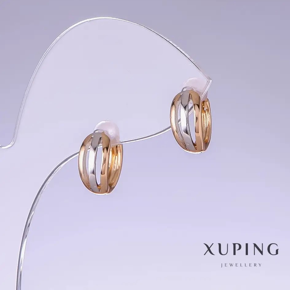 Cercei Xuping, lungime 12 mm, grosime 6 mm, rodiu, placare cu aur de 18K