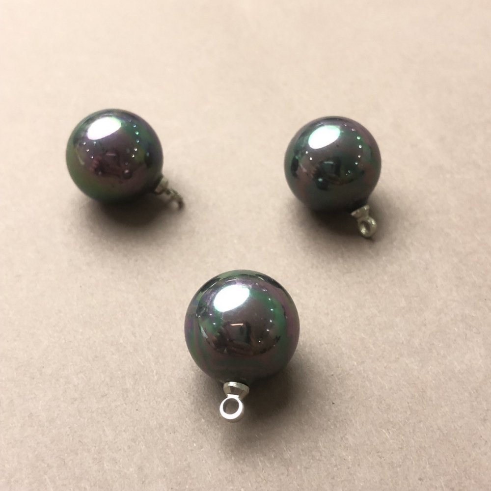 Furnitură pandantiv mărgea Mallorca gri benzină, diametrul 12 mm, 1 bucată