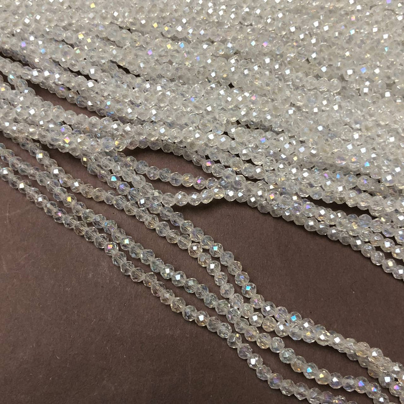 Mărgele din cristal ceh pe fir alb translucid, cu luciu petroliu, rondel facetat, diametrul 3×2,5 mm, lungime 36–38 cm +