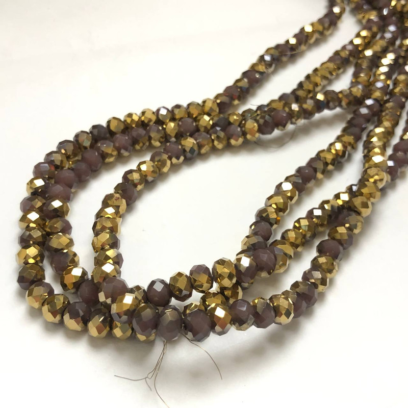 Mărgele de cristal ceh pe fir, asortiment mov mat cu acoperire, rondel facetat, diametrul 6×4,5 mm, lungime 38–40 cm +