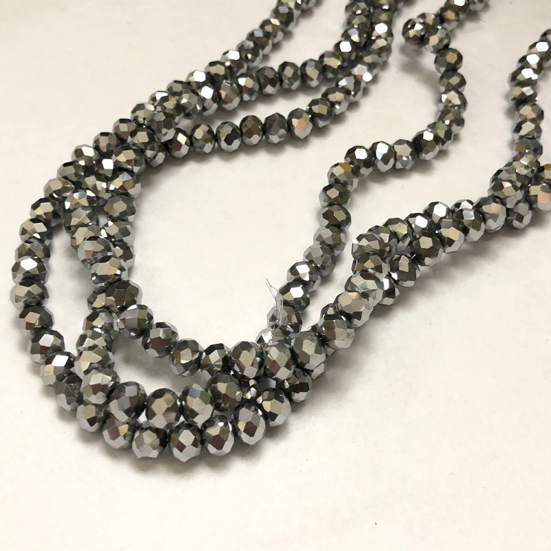 Намистини Чеський Кришталь на волосіні з напиленням гранований рондель, діаметр 6х4, 5мм + -, довжина 38-40см +