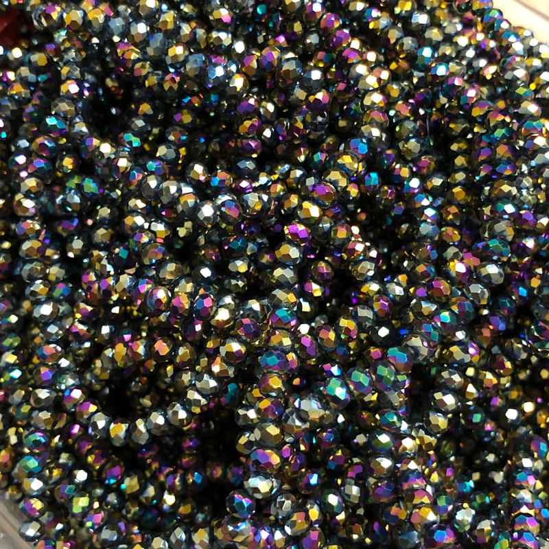 Mărgele negre din cristal ceh pe fir, placare cu efect de benzină, rondel tăiat, diametrul de 3,5×3 mm, lungime 33 cm +