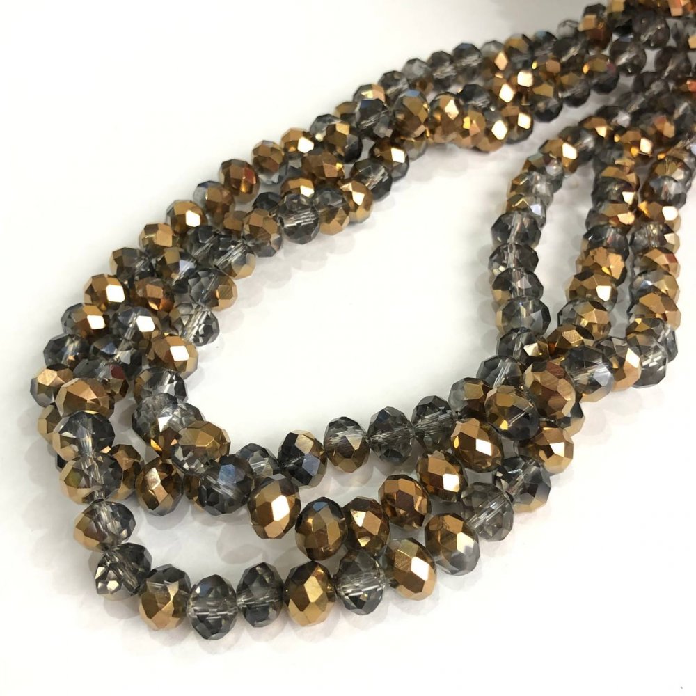 Mărgele din cristal ceh pe fir, asortiment gri cu luciu, rondel tăiat, diametrul 8×6 mm, lungime 40–42 cm +