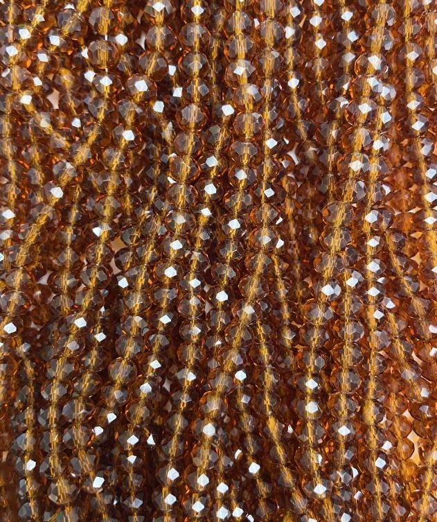 Perle din cristal ceh pe fir de mărgele, maro închis transparent, rondel fațetat, diametrul 6x5 mm, lungime 40–42 cm +