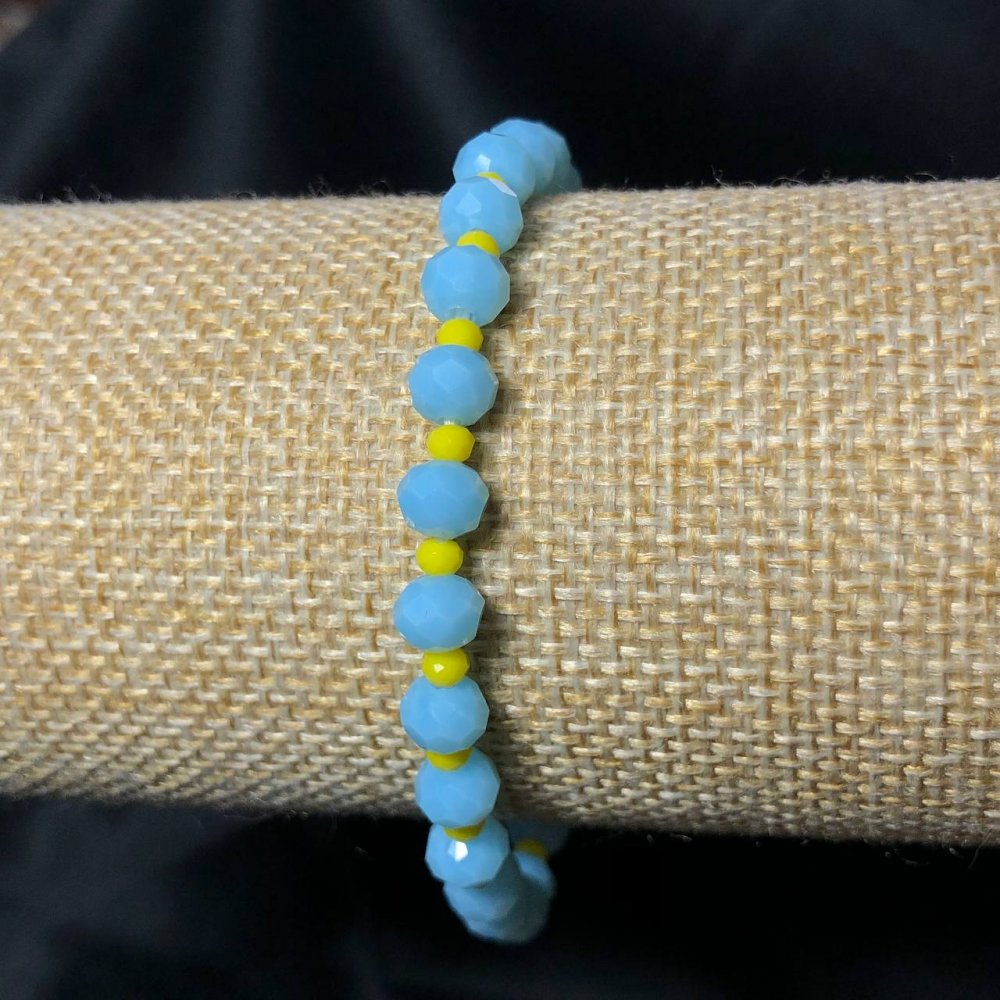 Brățară elastică din cristal ceh Ucraina, rondeluri tăiate, diametrul 6×4 mm, lungime 18 cm