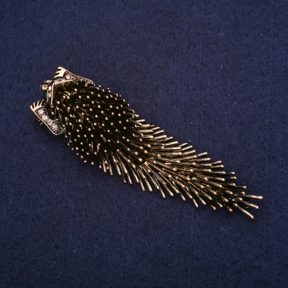 Broșă arici porcupin 75×23 mm, din metal bronzat