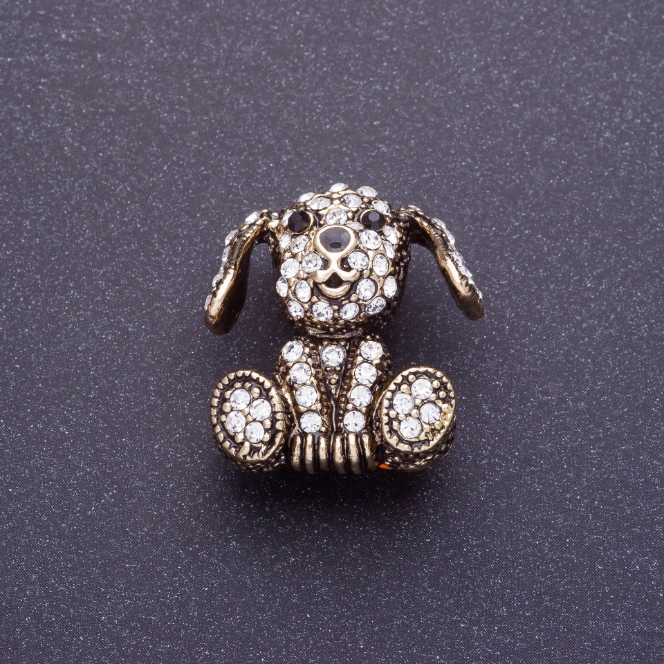 Broșă „Cățeluș diamantat” 2,5 cm, culoare metal: aur negru oxidat