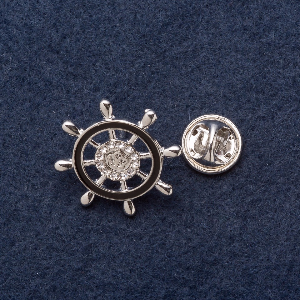 Брошка на закрутці "Штурвал" 2, 5 см сірий метал