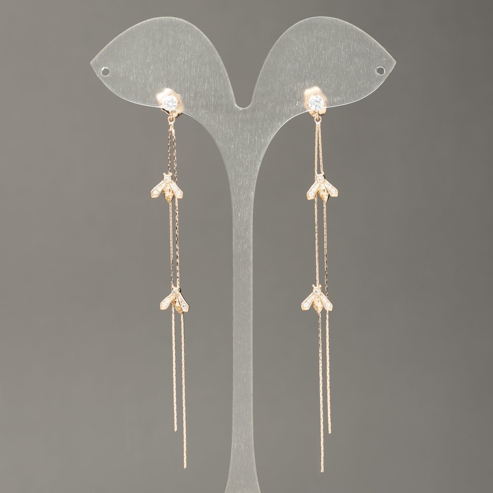 Cercei cu bile Xuping, placare cu aur 18K, cu cristale albe, lungime 45 mm +