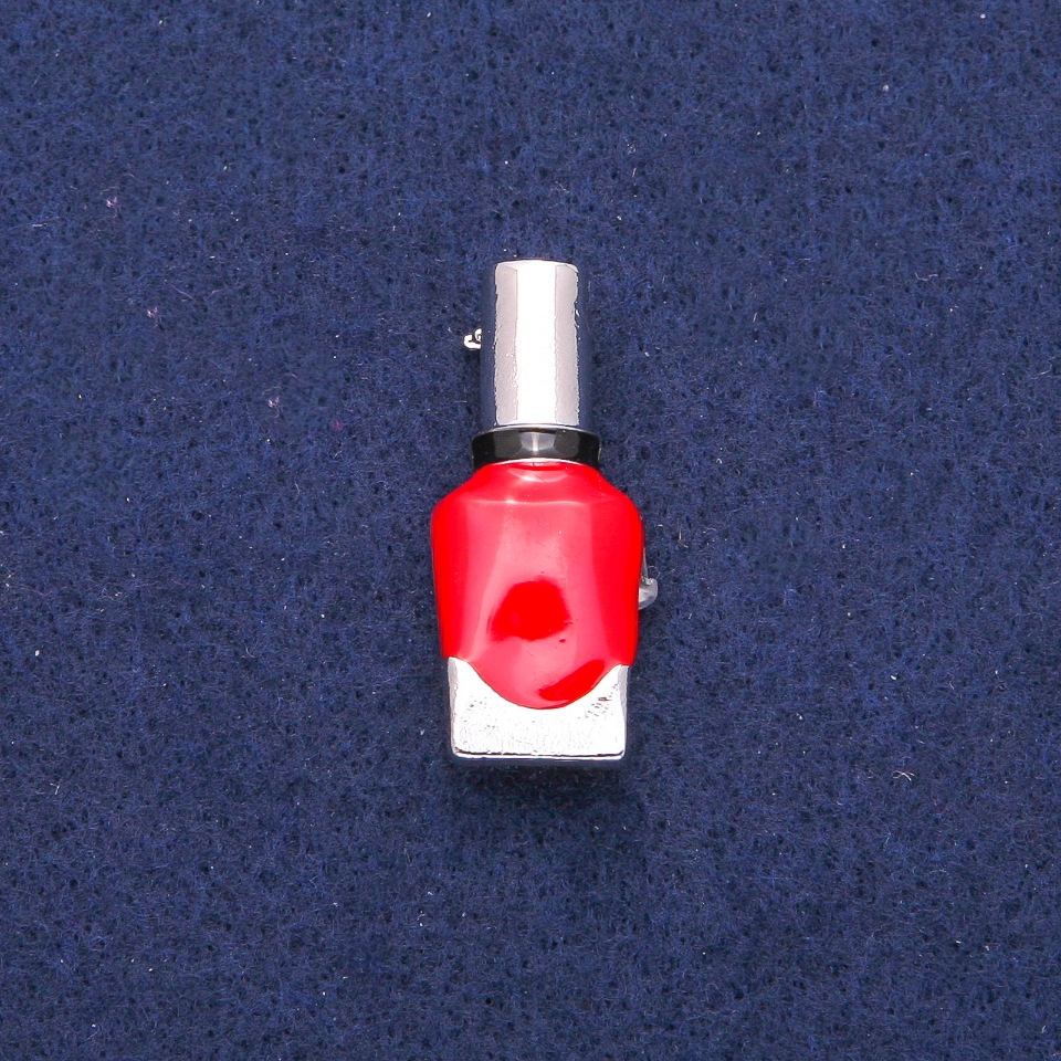 Broșă Lac roșu și negru email, metal argintiu 13×33 mm