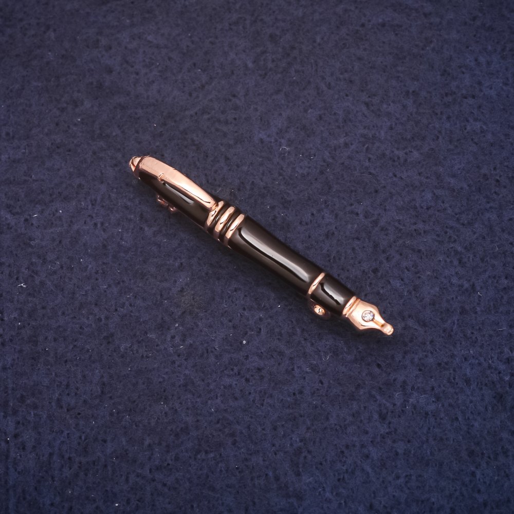 Broșă în formă de pix, 5×45 mm, email negru, metal auriu