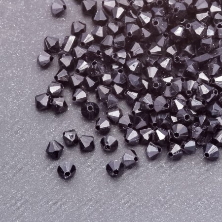 Mărgele biconice negre din plastic, 4x4 mm, fasonate, ambalaj 0,5 kg