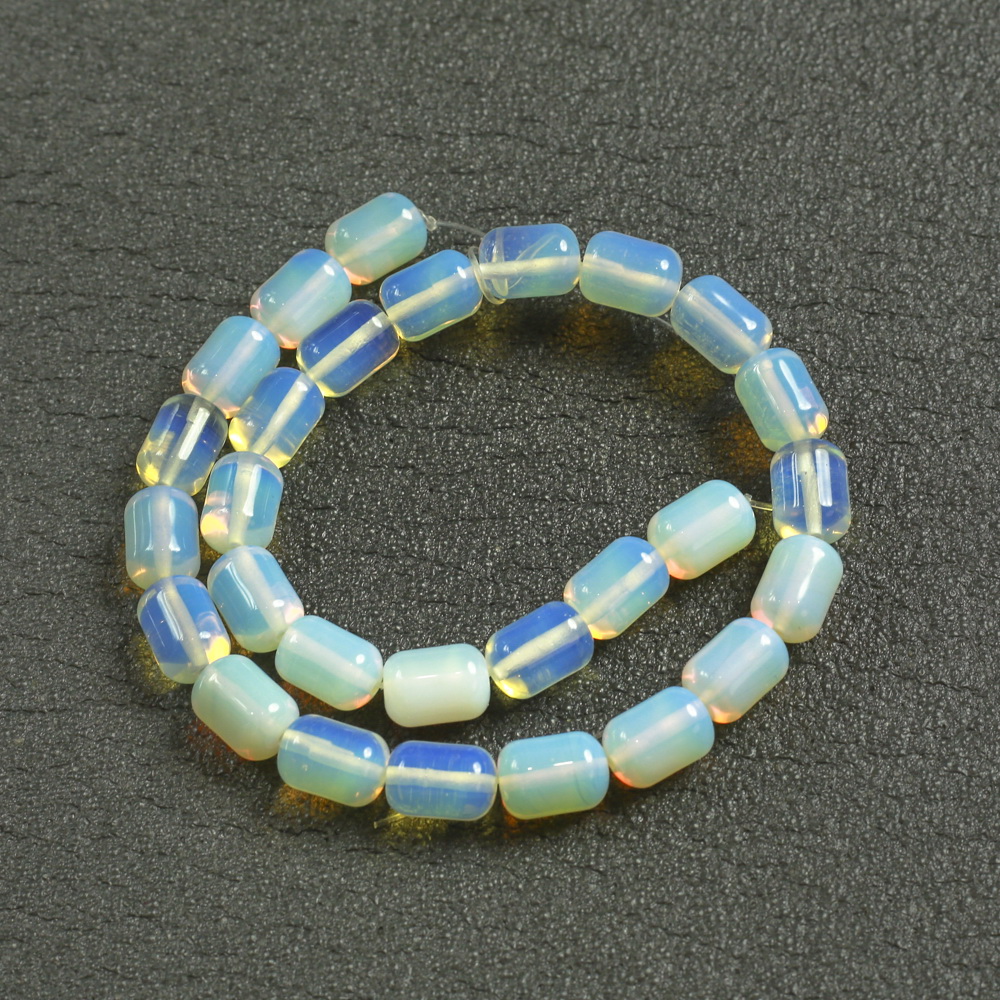 Mărgele pe șnur din piatră lunară sintetică, formă butoi, diametrul 10×14 mm, lungime 39 cm