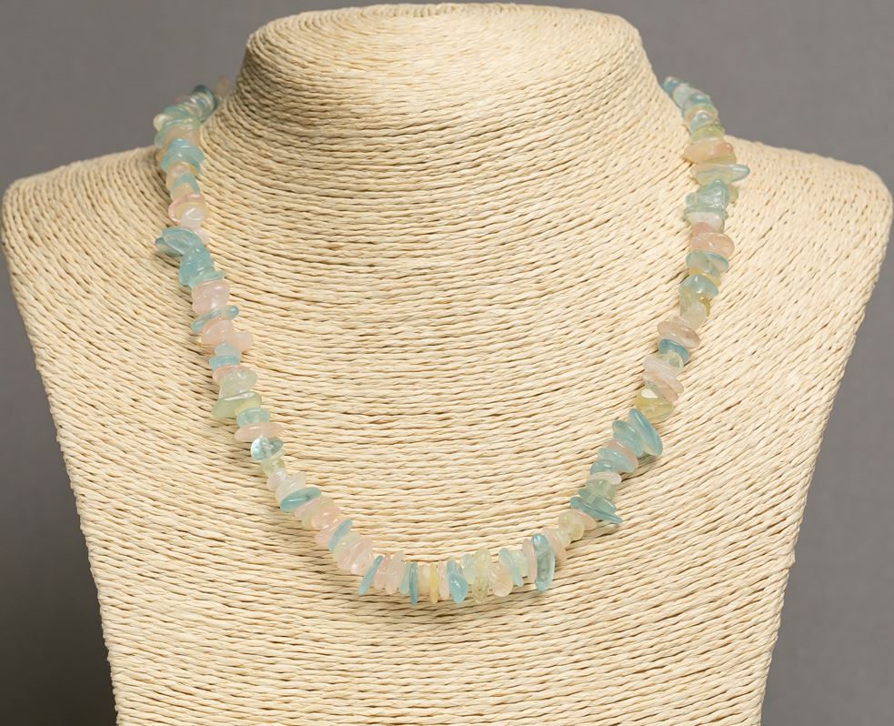 Colier din Morganit natural, mărgele din piatră naturală, diametrul 6–12×2–5 mm, lungime 44–46 cm +