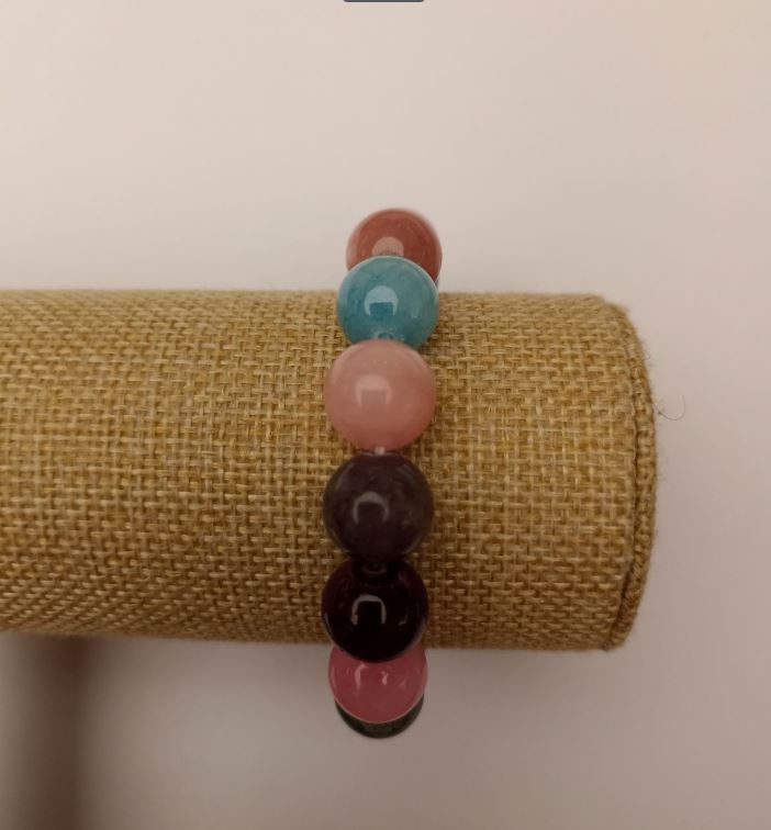 Brățară elastică din cuarț tonifiat – Asortiment (acrilic artificial) mărgele netede, diametrul 12,5 mm, lungime 18 cm